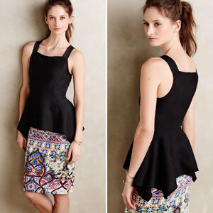 Anthropologie Deletta Black Textured Peplum Top
